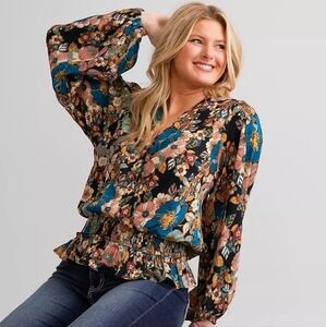 Surplice Floral Crinkle Top